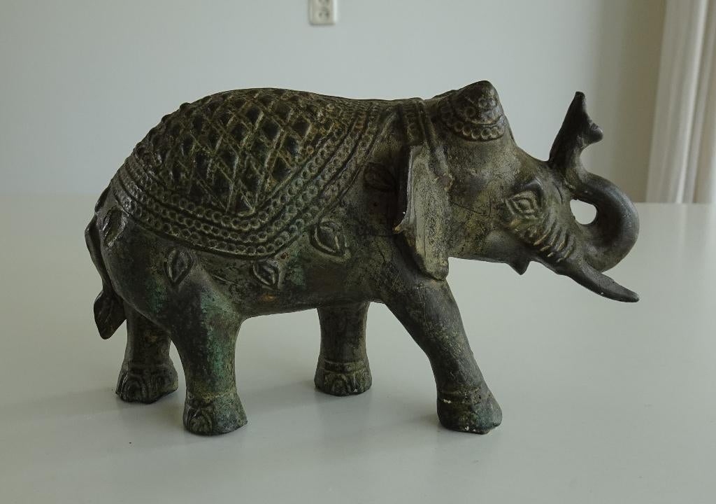 Vintage Bronzen Olifant Beeld uit India, Antiek en Kunst, Ophalen, Brons