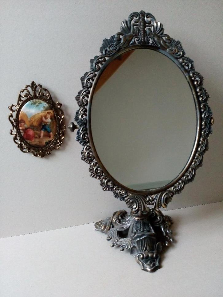 Oud Ormolo/messing tafel/kapspiegel. Barok, Antiek en Kunst, Curiosa en Brocante, Ophalen of Verzenden