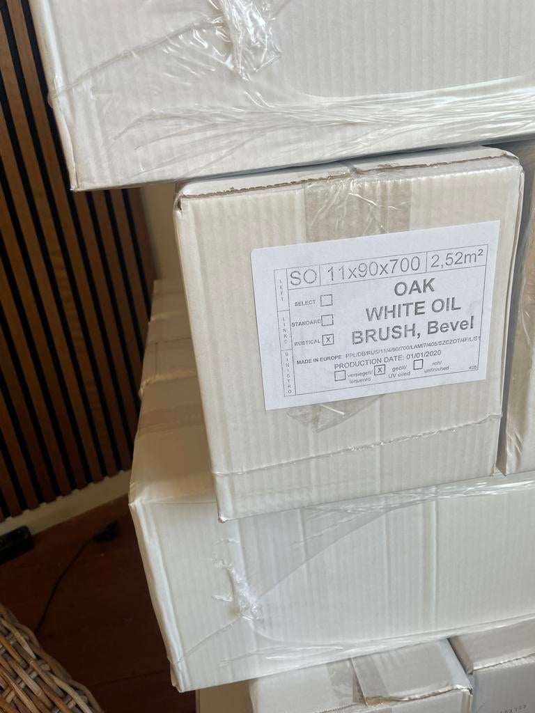 Eiken visgraad vloer white oil, 70 m2 geborsteld, 2,52 m², Minder dan 10 cm, 50 tot 150 cm, Nieuw, Minder dan 5 m²