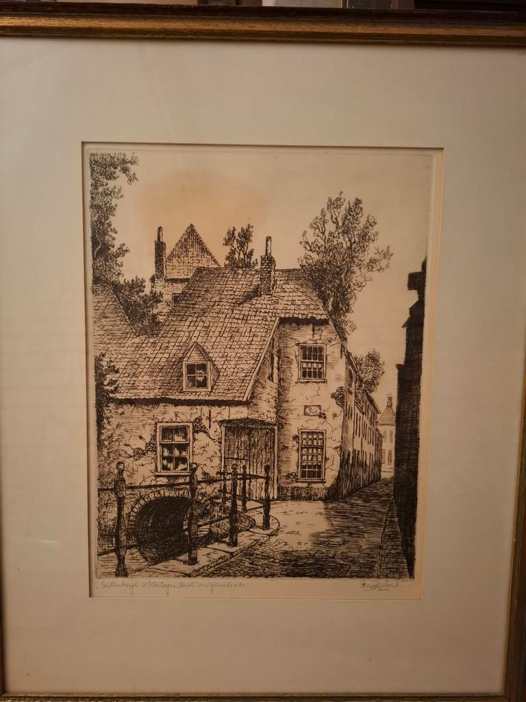 Originele Ets Cor van der Woerd - Den Bosch met Dieze, Antiek en Kunst, Kunst | Etsen en Gravures, Ophalen