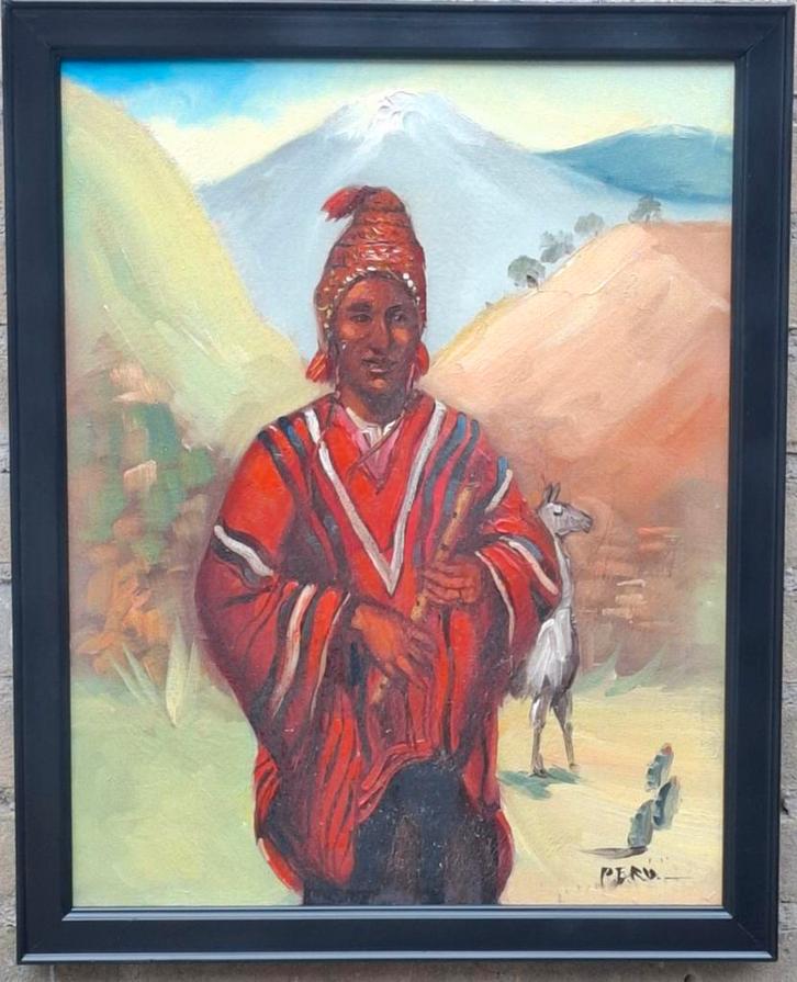 Flaustista Peruana.  Peru. Sign. Ca 1900. Olie/doek., Antiek en Kunst, Kunst | Schilderijen | Klassiek, Ophalen