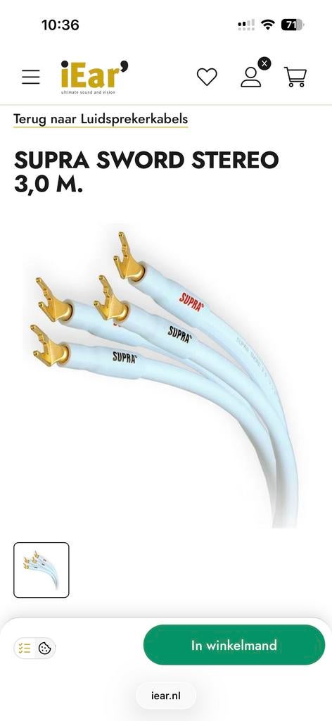 Set Supra Sword Luidsprekerkabels - High-End Audio, Ophalen of Verzenden, Zo goed als nieuw, 2 tot 5 meter, Luidsprekerkabel