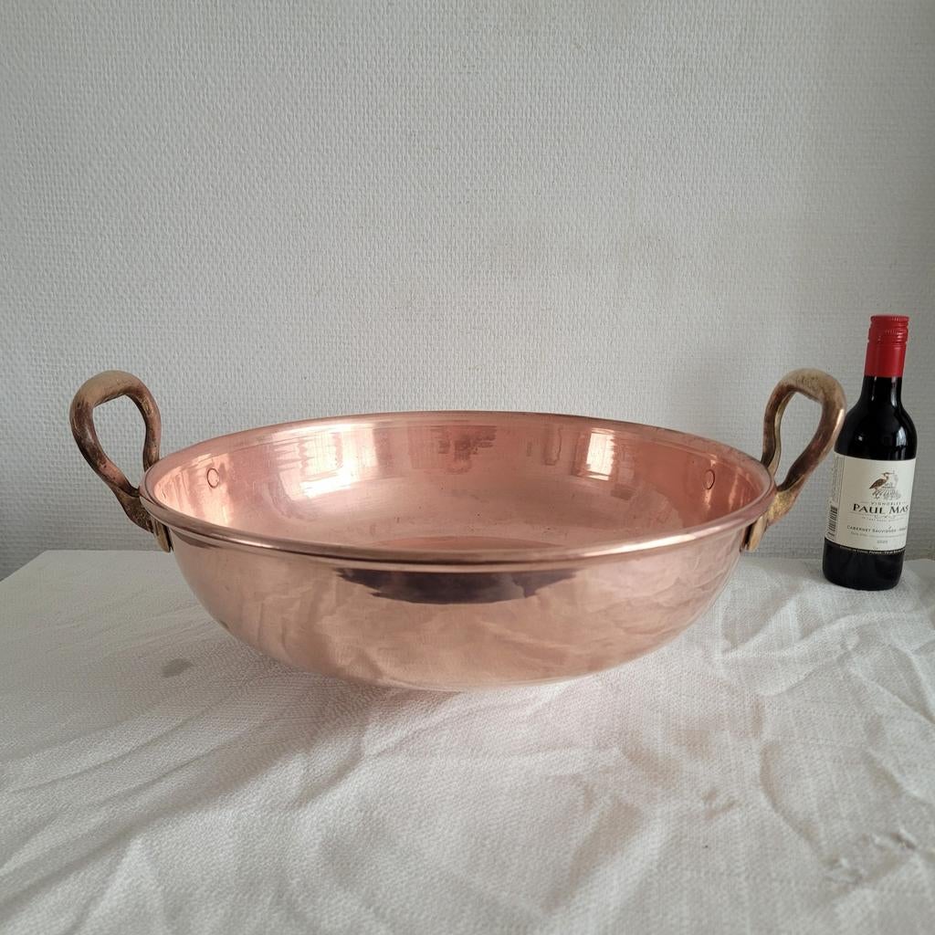 Franse koperen jampan pan confiturepan confiturenpan, Ophalen of Verzenden, Gebruikt, Overige materialen, Koekenpan of Braadpan