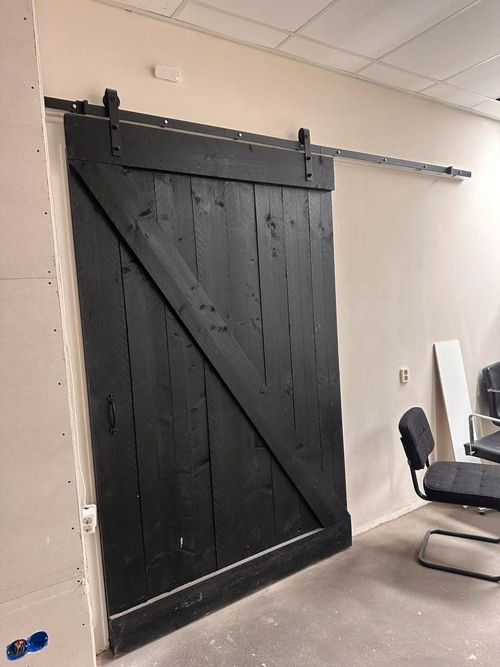 Zwarte loftdeur met schuifsysteem, Doe-het-zelf en Verbouw, Deuren en Horren, Gebruikt, Binnendeur, 215 cm of meer, 80 tot 100 cm