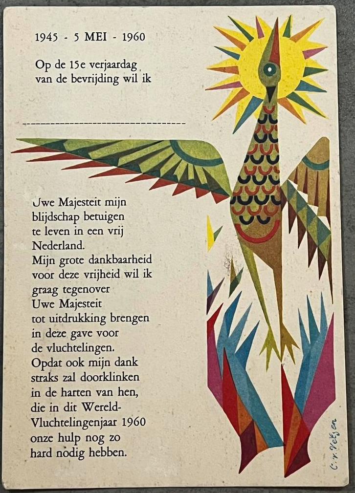 kaart bevrijding 1945 1960 hulp vluchtelingen C van Velsen, Verzamelen, Ansichtkaarten | Themakaarten, 1940 tot 1960, Ophalen of Verzenden