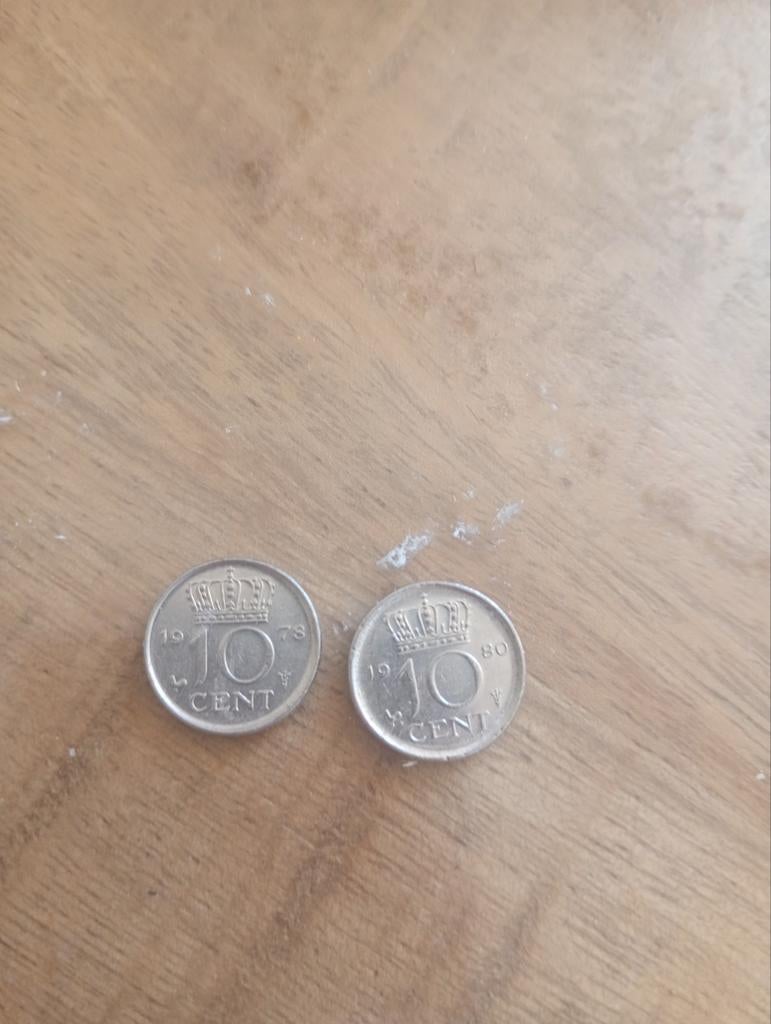Twee Nederlandse 10 cent munten uit de gulden tijd, Ophalen of Verzenden, Koningin Juliana, 10 cent, Setje
