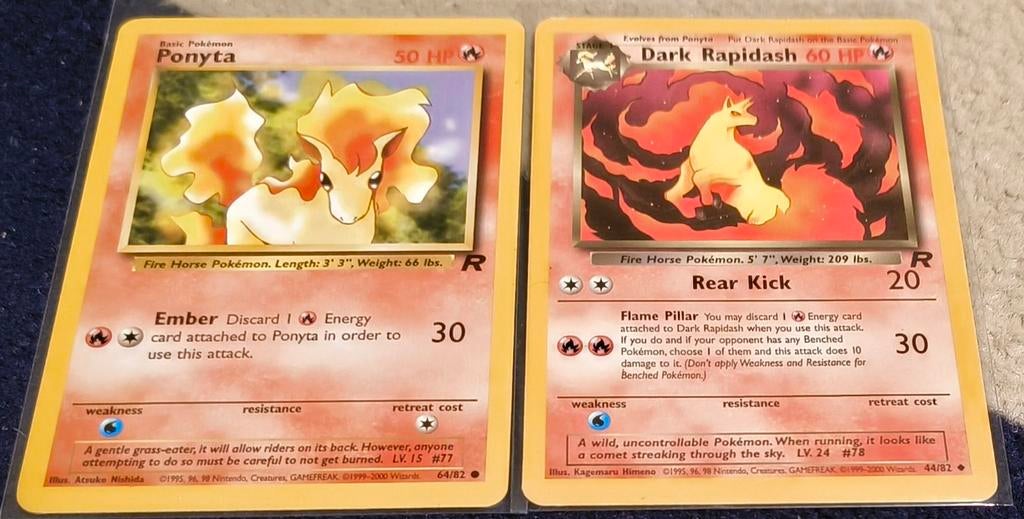 Pokemon Kaarten - Ponyta & Dark Rapidash - team rocket, Ophalen of Verzenden, Gebruikt, Losse kaart
