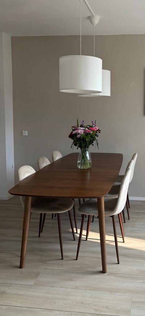 Eettafel met eetstoelen, Huis en Inrichting, Tafels | Eettafels, Ophalen, Japandi, Gebruikt, 200 cm of meer