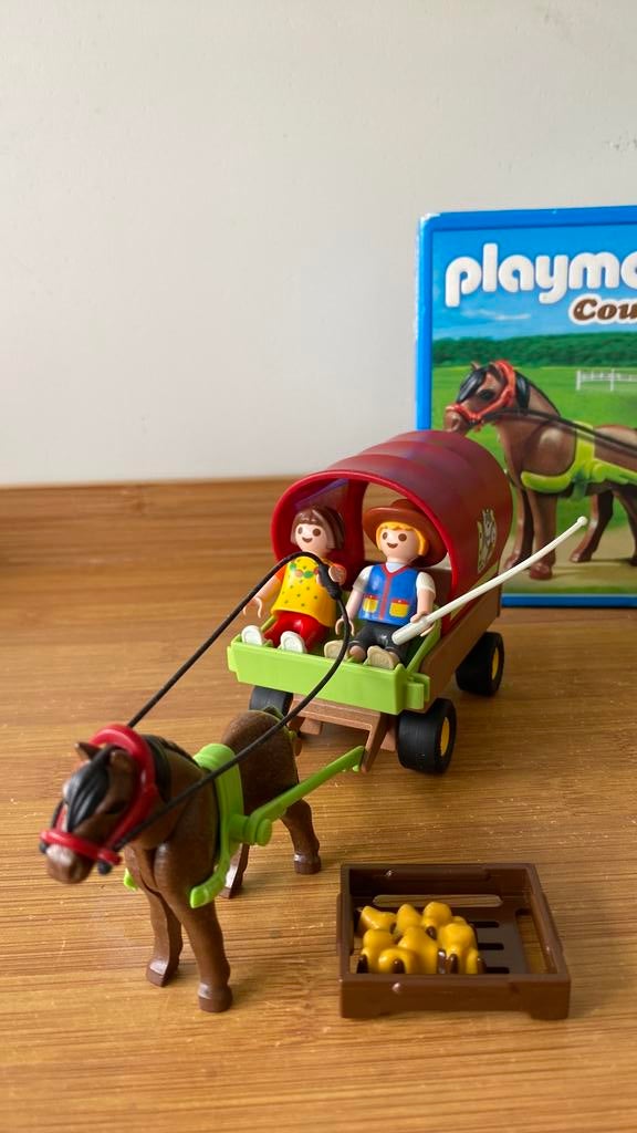 Playmobil pony met huifkar. 5228 met doos, Ophalen of Verzenden, Gebruikt
