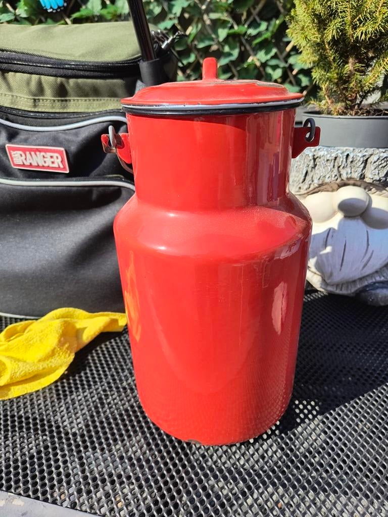 Antieke emaille oranje melkkan 4l, Ophalen of Verzenden, Gebruikt