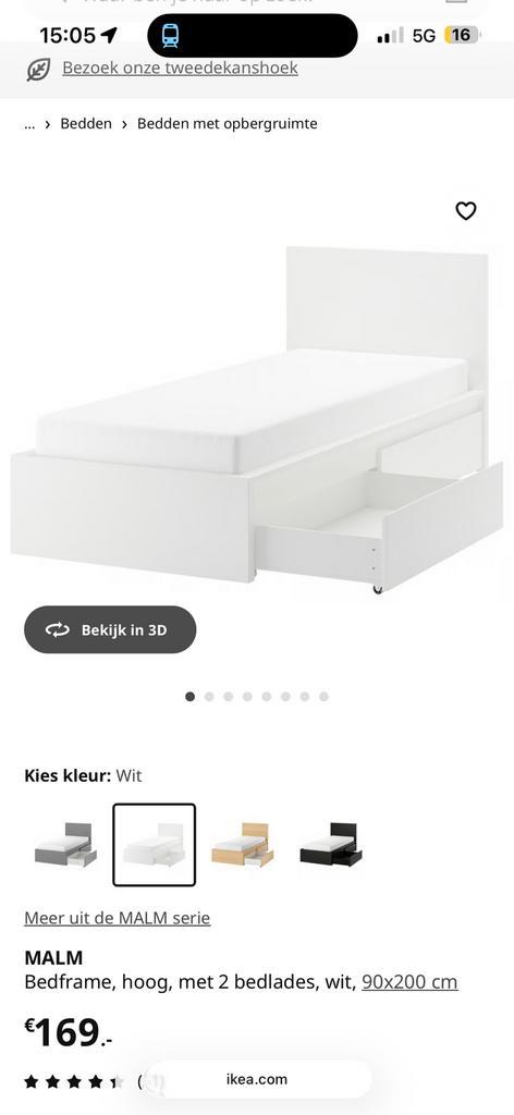 2x MALM BEDFRAME MET LADES, Huis en Inrichting, Slaapkamer | Bedden, Zo goed als nieuw, Tweepersoons, Hout, Wit, Ophalen