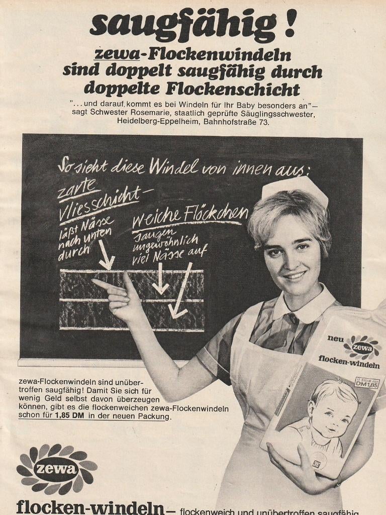 retro reclame 1969 Zewa baby luiers zuster zegt het ook, Verzamelen, Retro, Verzenden, Overige typen