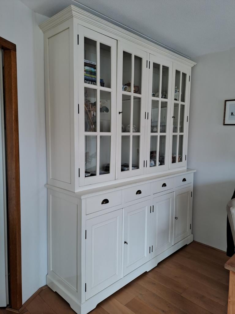 Witte massief teakhouten buffetkast RAL 1013, Ophalen, 200 cm of meer, 150 tot 200 cm, Zo goed als nieuw