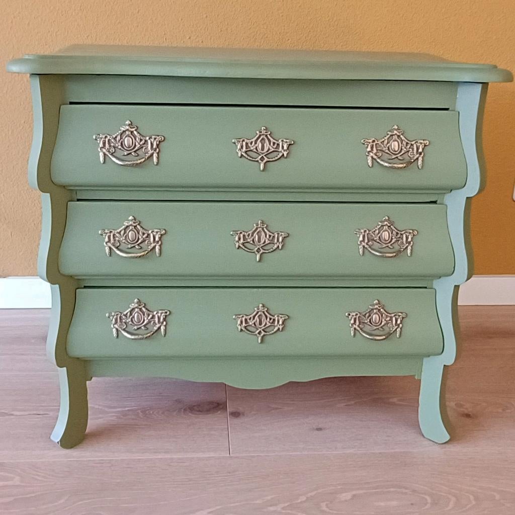 Groen super mooi gerestaureerd buikkastje., Huis en Inrichting, Ophalen, 50 tot 100 cm, Zo goed als nieuw, 3 of 4 laden