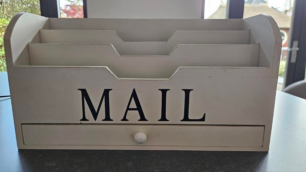 Riverdale Brocante houten postbakje met laatje, Antiek en Kunst, Curiosa en Brocante, Ophalen of Verzenden