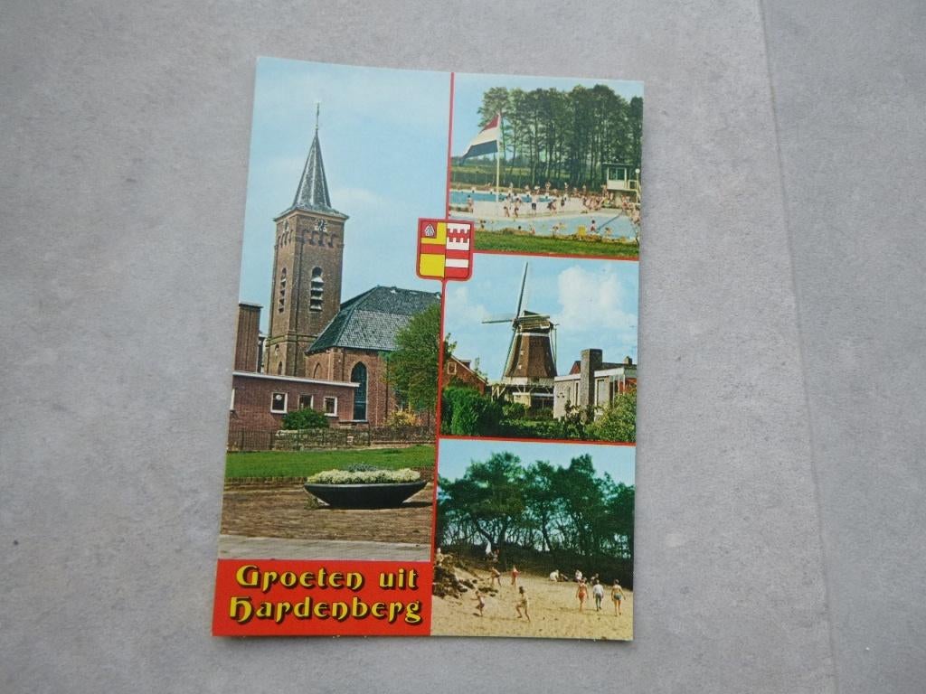 Hardenberg, kerk/zwembad/molen 1977, Verzamelen, Ansichtkaarten | Nederland, Verzenden, 1960 tot 1980, Ongelopen, Noord-Brabant