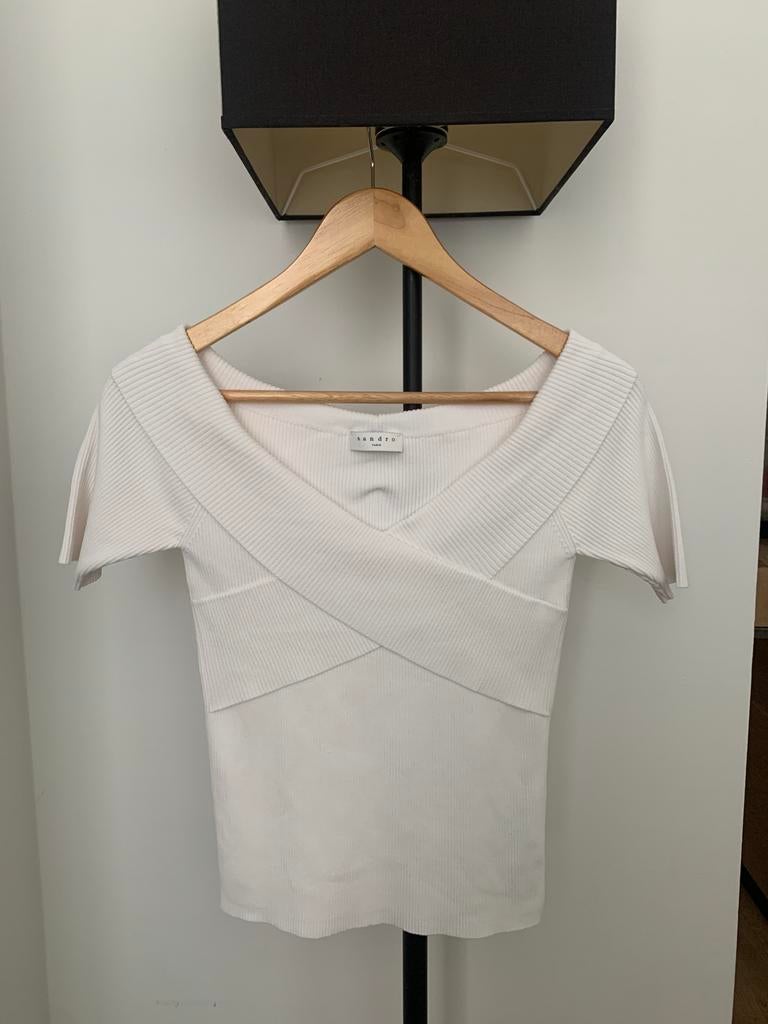 Sandro top, maat 2, Wit, Ophalen of Verzenden, Zo goed als nieuw, Korte mouw