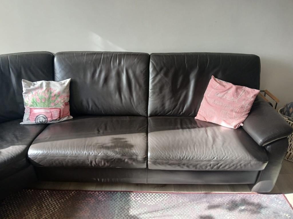 Bankstel, Huis en Inrichting, Banken | Bankstellen, Gebruikt, Hoekbank, Vierpersoons of meer, 250 tot 300 cm, 75 tot 100 cm, Leer