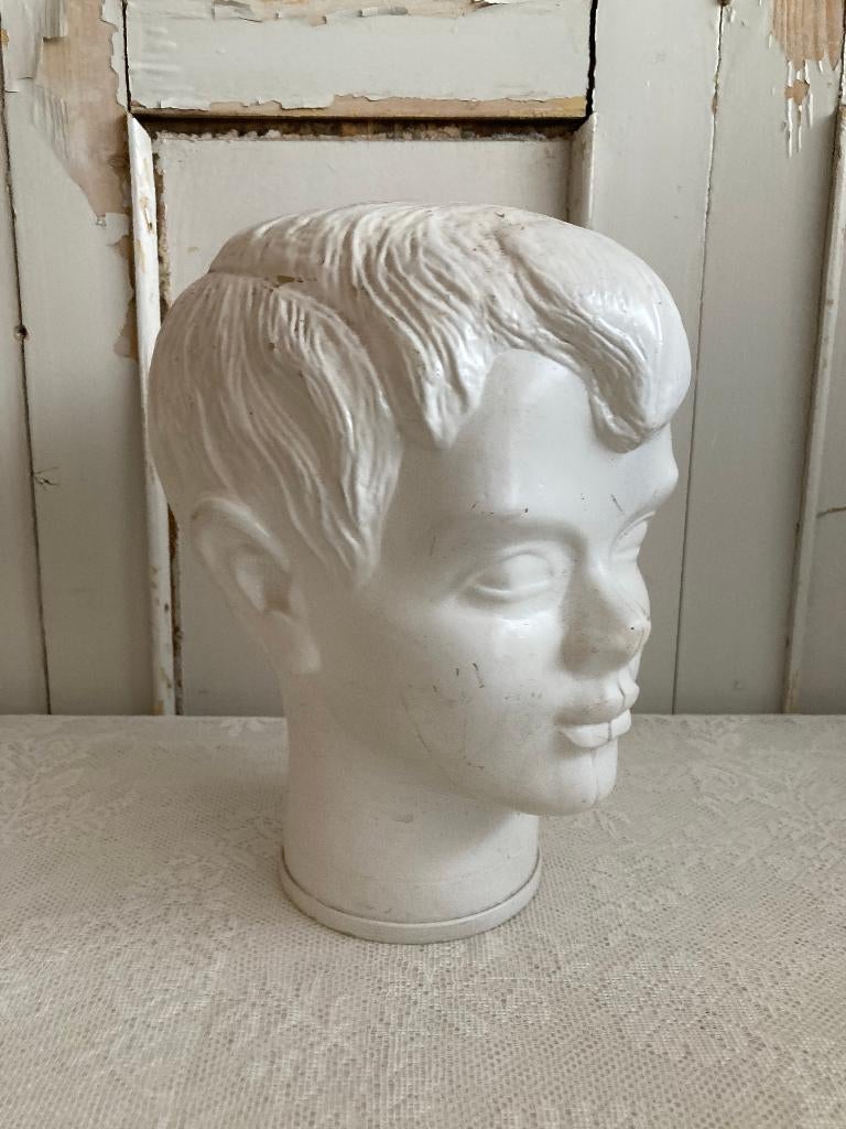 Brocante glazen hoofd - hoedenhoofd - pruikenhoofd, Gebruikt, Ophalen of Verzenden, Nvt, Nvt