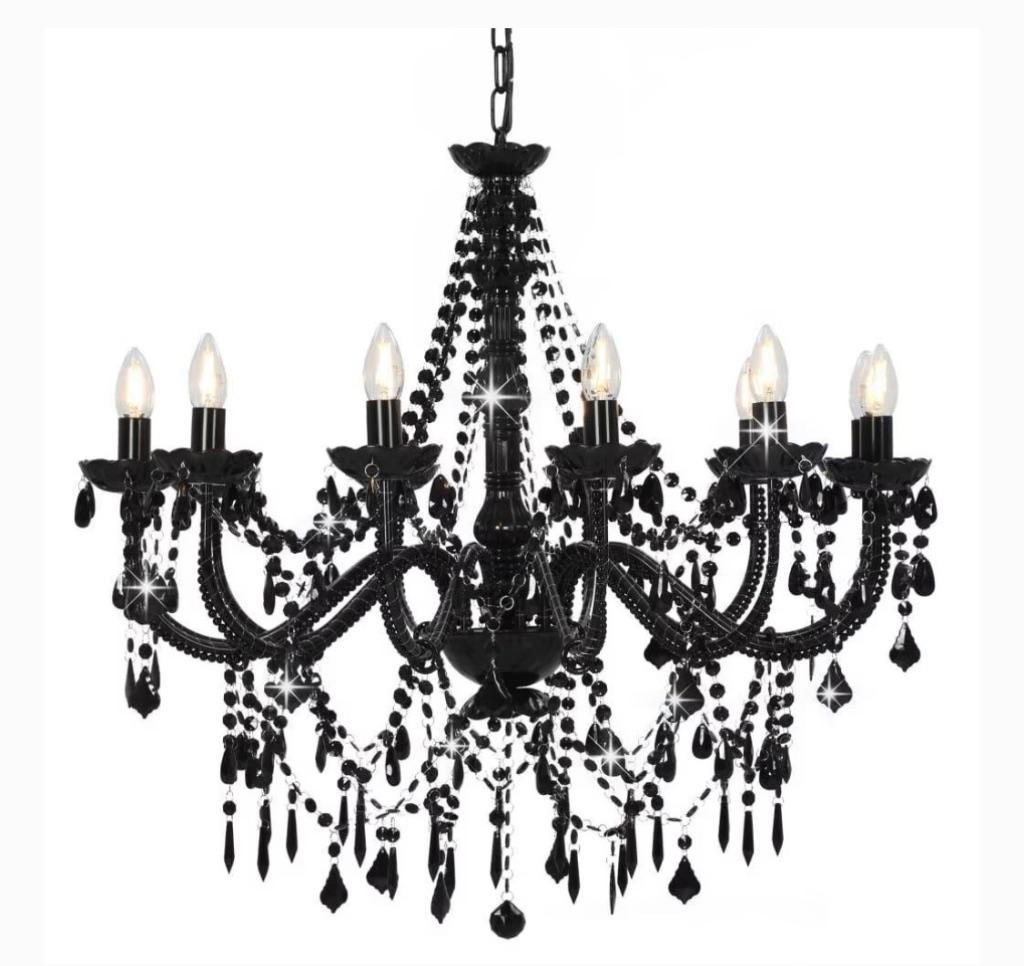 Nieuwe - Kroonluchter met kralen 12xE14 zwart, Ophalen of Verzenden, Nieuw, Overige materialen