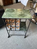 Wijnkar met echt groen marmer en leren flessenhouders, Ophalen, Gebruikt, 5 tot 15 flessen, Metaal