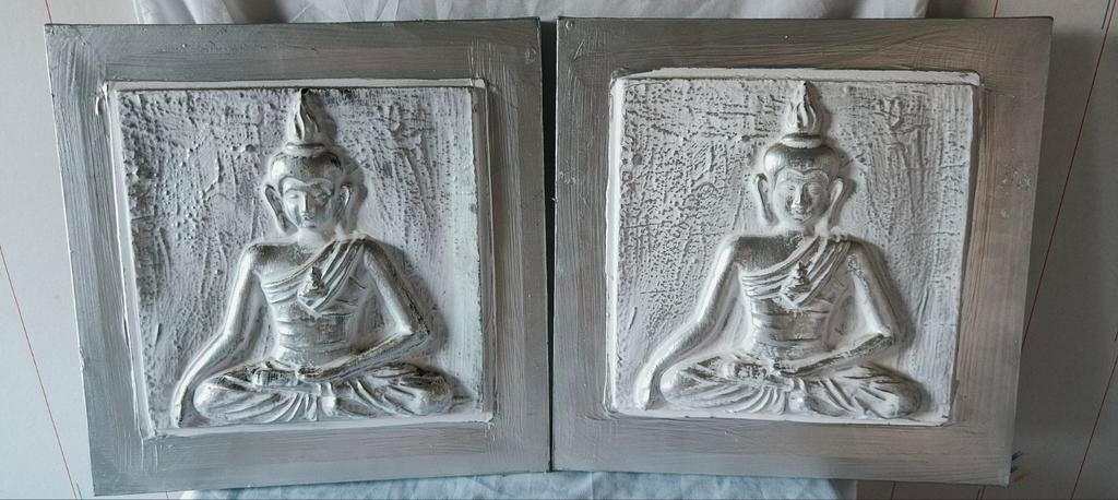 Set van 2 Boeddha wanddecoraties - Zilverkleurig, Ophalen of Verzenden, Gebruikt