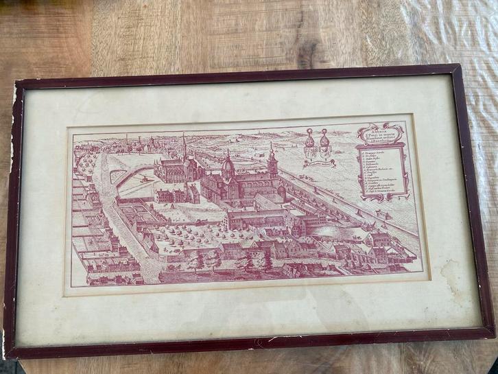 Antieke prent van de Sint-Pietersabdij in Gent, Antiek en Kunst, Kunst | Etsen en Gravures, Ophalen of Verzenden