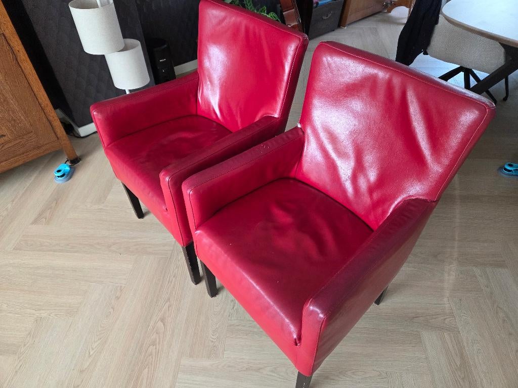 Rode eetkamerstoelen, Huis en Inrichting, Stoelen, Ophalen, Gebruikt, Rood, Twee