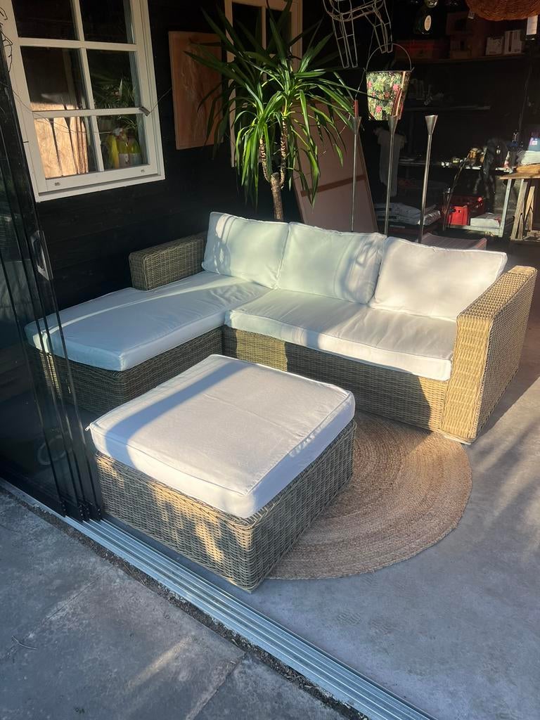Tuinset wicker L-loungeset, Tuin en Terras, Tuinsets en Loungesets, Ophalen, Zo goed als nieuw, Wicker