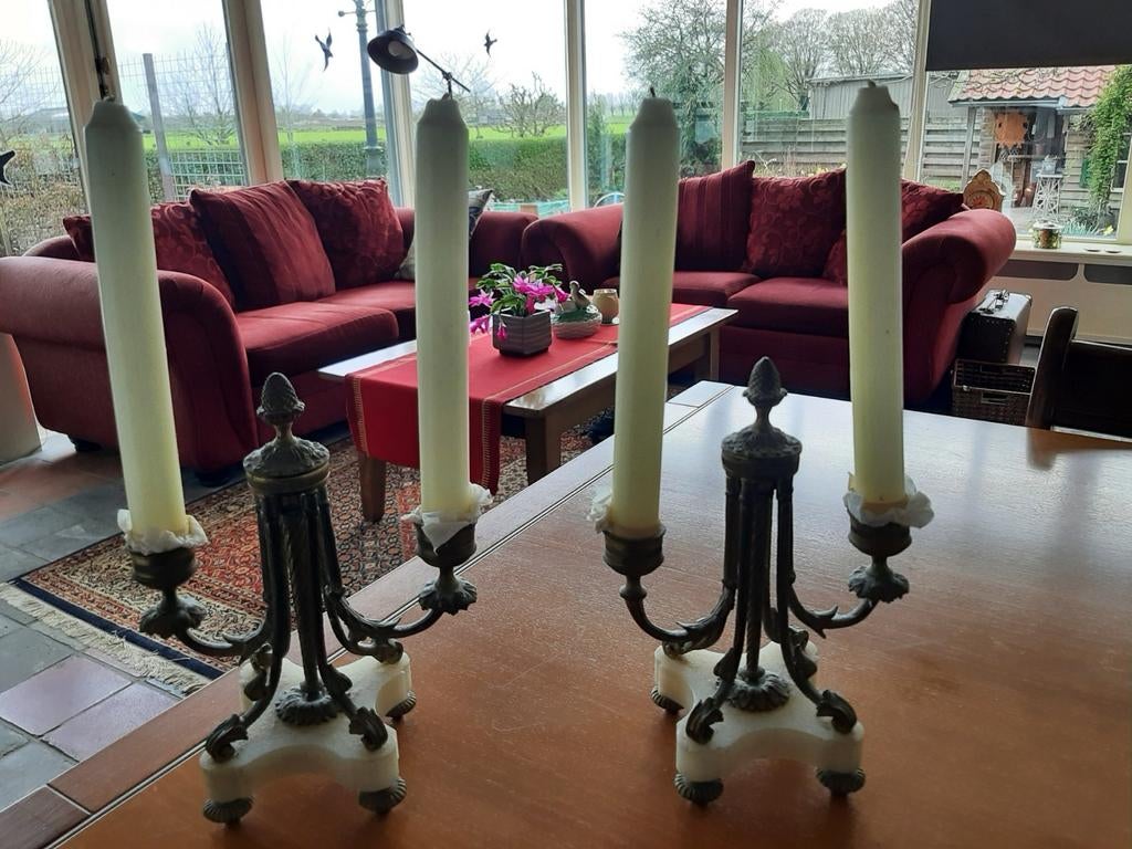 Twee antieke franse kandelaars 30cm h, Ophalen of Verzenden