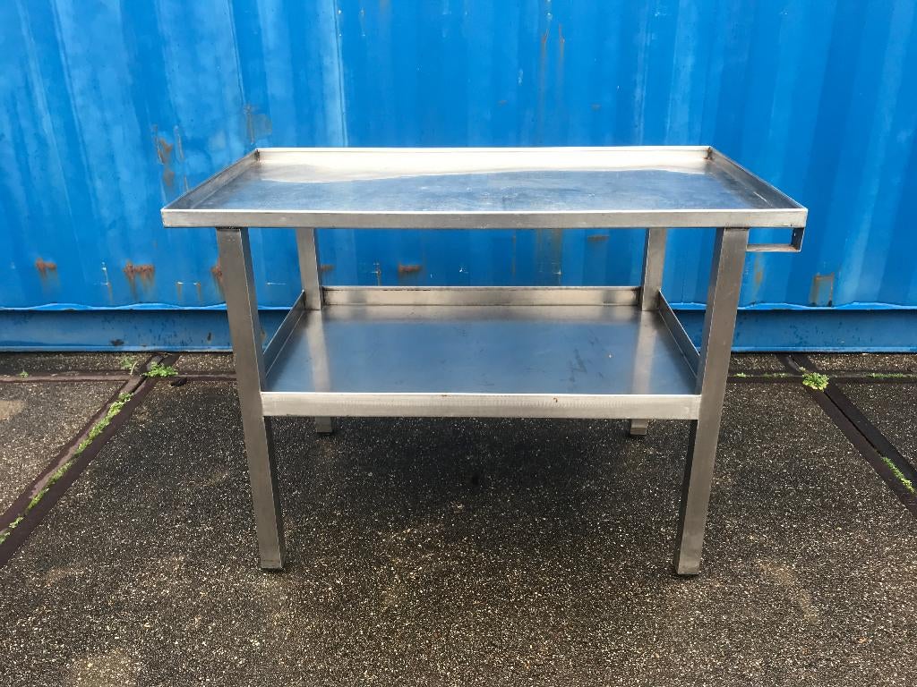 RVS bijzet tafeltje / kleine lage RVS tuin/planten werktafel, Tuin en Terras, Ophalen, Gebruikt, Rechthoekig, Rvs