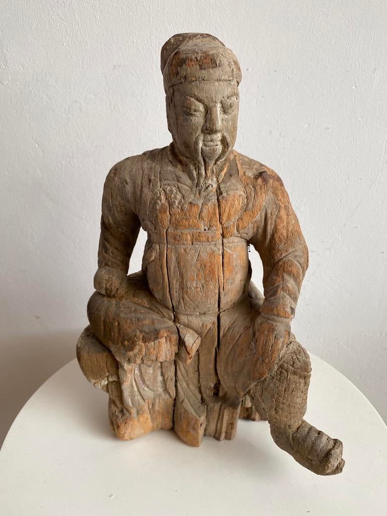 Antiek Chinees Houten Beeldje - 34 cm Hoog, Ophalen of Verzenden, Handgemaakt, 20 - 50 cm, Beeld