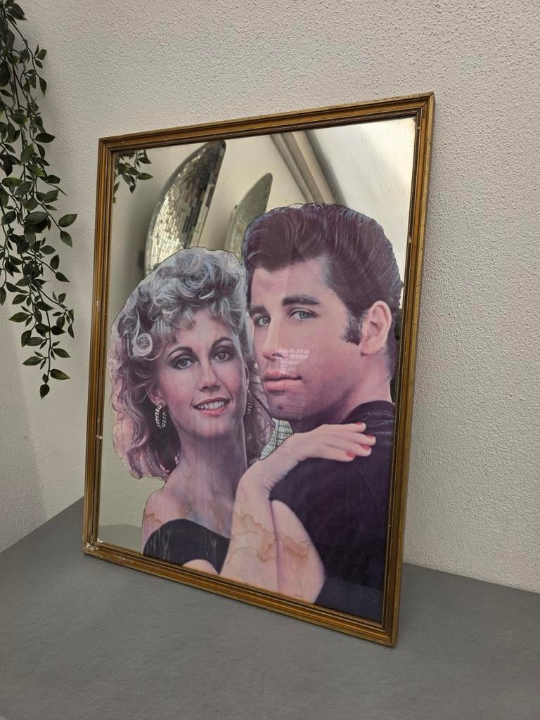 Vintage Spiegel met Grease afbeelding, Verzamelen, Ophalen of Verzenden, Huis en Inrichting