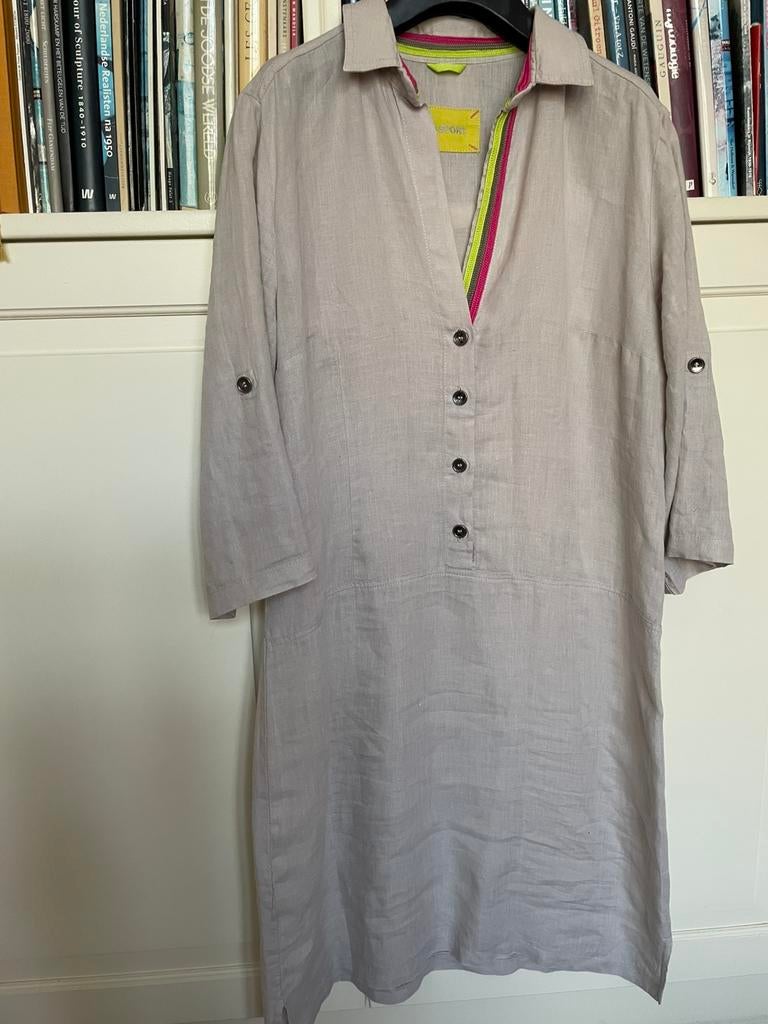 Linnen kaki jurk DEVERNOIS 42, Verzenden, Maat 42/44 (L), Zo goed als nieuw, Knielengte