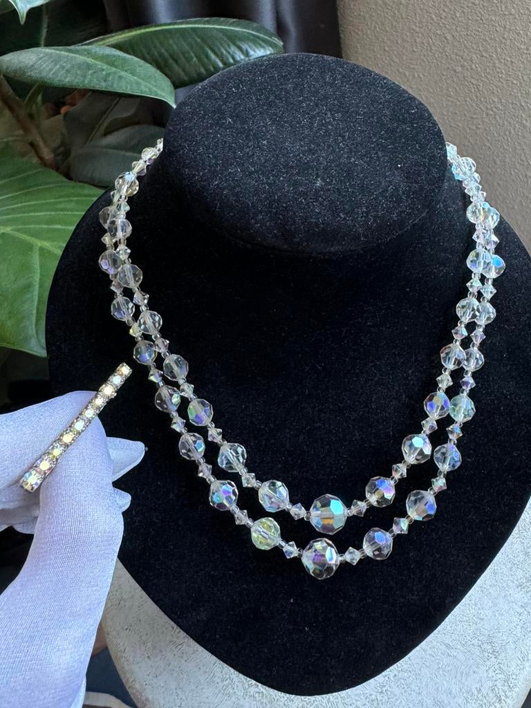 Vintage Mid Century Glass Crystal Aurora Borealis Beaded, Verzenden, Zo goed als nieuw, Overige materialen