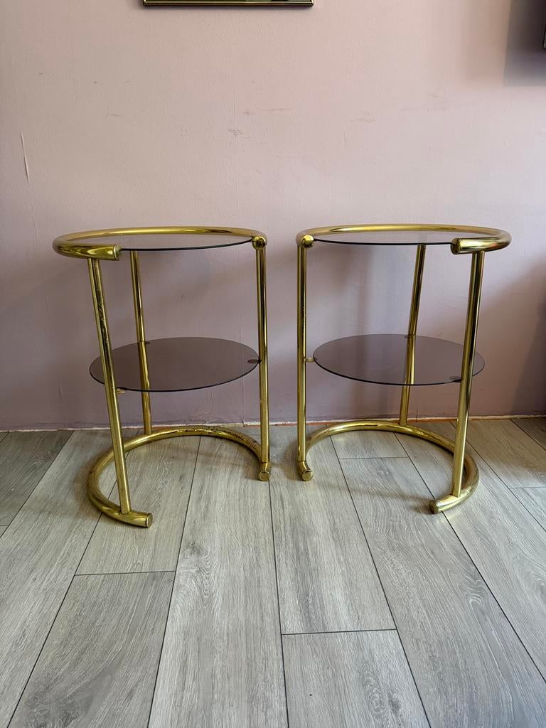 Set van 2 bijzettafels - Hollywood Regency - Vintage, Huis en Inrichting, Tafels | Bijzettafels, Minder dan 55 cm, Rond, Ophalen
