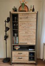 Industriële, echt houten buffetkast met metalen frame, Gebruikt, Met deur(en), 50 tot 100 cm, 25 tot 50 cm