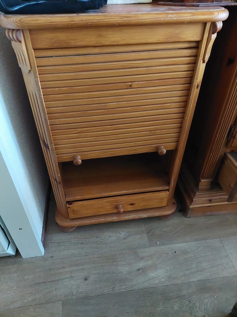 Grenen kastje met rolluik en lade, Ophalen, Gebruikt, 100 tot 150 cm, 50 tot 100 cm