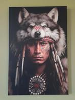 Prachtig canvas schilderij: Indiaan met wolf hoofdtooi, Ophalen