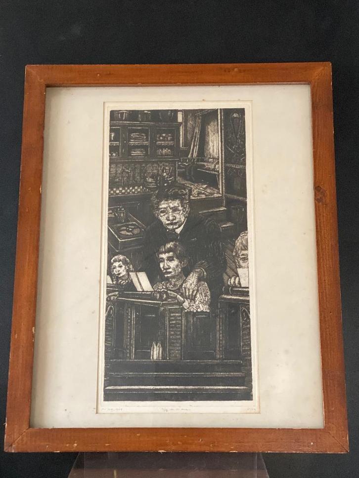 Originele, hand gesigneerde ets Pol Jong, tijd van de baas, Antiek en Kunst, Kunst | Etsen en Gravures, Ophalen of Verzenden