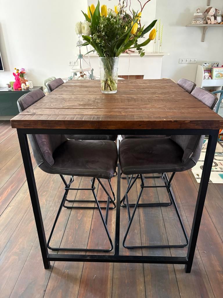 Eet/bar tafel met krukken, Huis en Inrichting, Tafels | Eettafels, Ophalen, Gebruikt, 100 tot 150 cm, 50 tot 100 cm