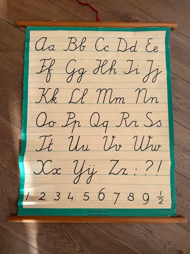 Vintage Letterkaart II LH - Schoolplaat Alfabet Cijfers, Antiek en Kunst, Antiek | Schoolplaten, Ophalen of Verzenden, Overige thema's