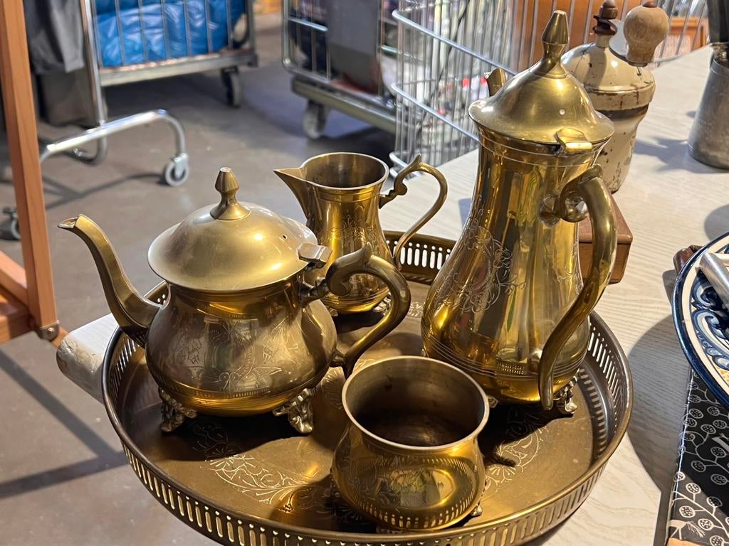 Vintage messing verzilverde thee en koffieset, Ophalen of Verzenden