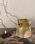 Frans aardewerk pot met groen glazuur, vaas, Ophalen of Verzenden