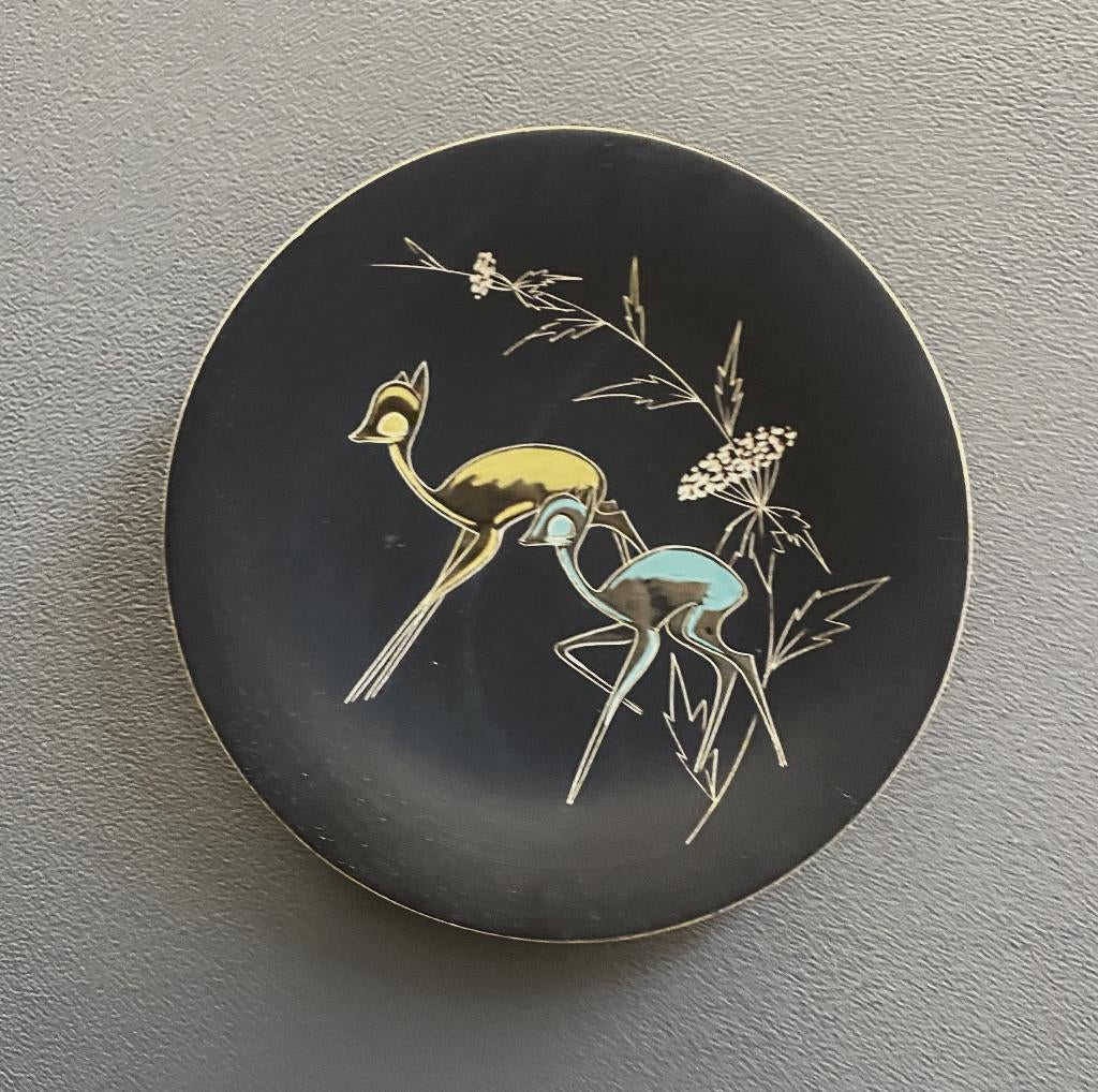 50 jaren RUSCHA zwart wandbord met 2 herten in kleur erop, Ophalen of Verzenden, Gebruikt