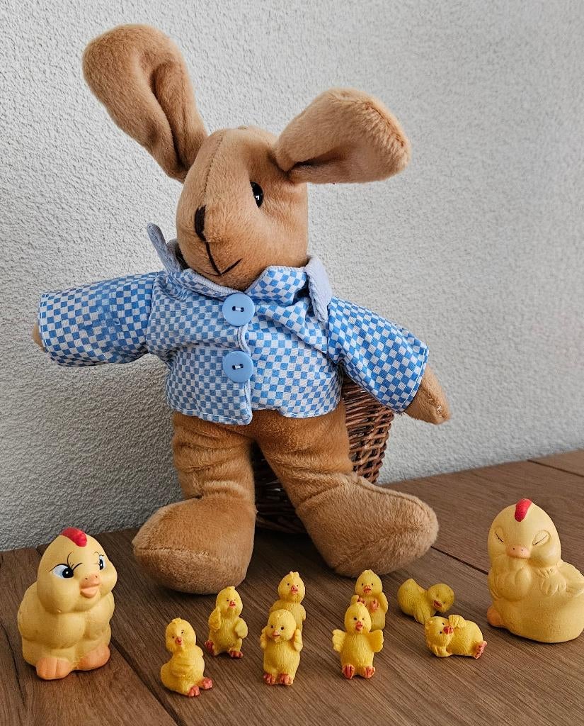 Pluche haas met jasje & mand 25cm kuikens, lente, decoratie!, Diversen, Pasen, Ophalen of Verzenden, Nieuw