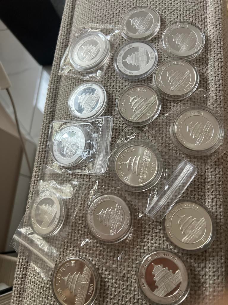 Chinese Silver Panda munten alle jaren beschikbaar., Ophalen of Verzenden