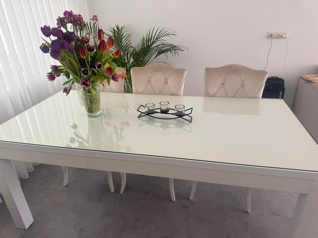 Moderne witte eettafel en salontafel, Ophalen, Overige materialen, 50 tot 100 cm, Zo goed als nieuw