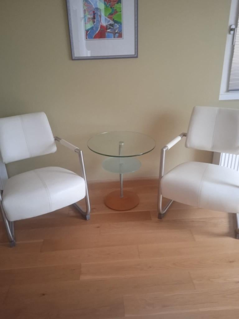 2x xooon leren witte stoelen, Ophalen, Gebruikt, Twee, Wit