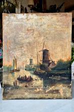 Hollandse school, oud schilderij, gehavend , 19e eeuw, Verzenden